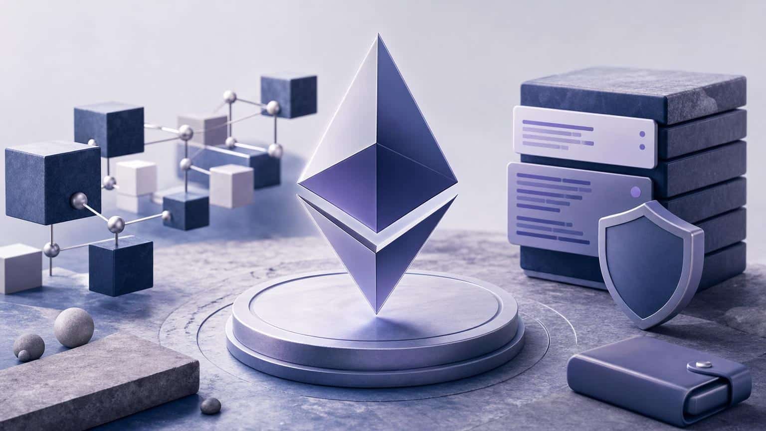 Ethereum knowledge map showing how ETH, gas fees, transactions, the EVM, and smart contracts connect across the network